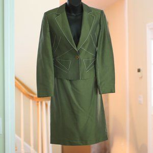 LUCA LUCA Two Piece Avocado Green Silk Skirt Suit